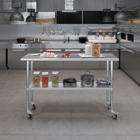 Amgood 18x60 Rolling Prep Table with Stainless Steel Top AMG WT-1860-WHEELS